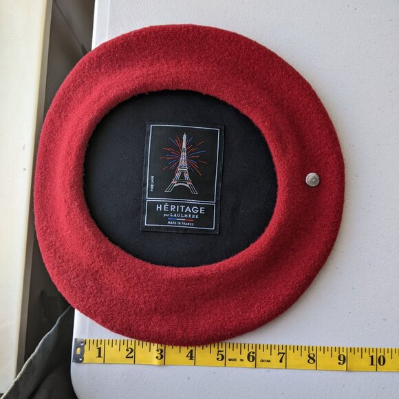 Laulhere unisex Heritage beret, 100% merino wool, red, made in France - Picture 7 of 8